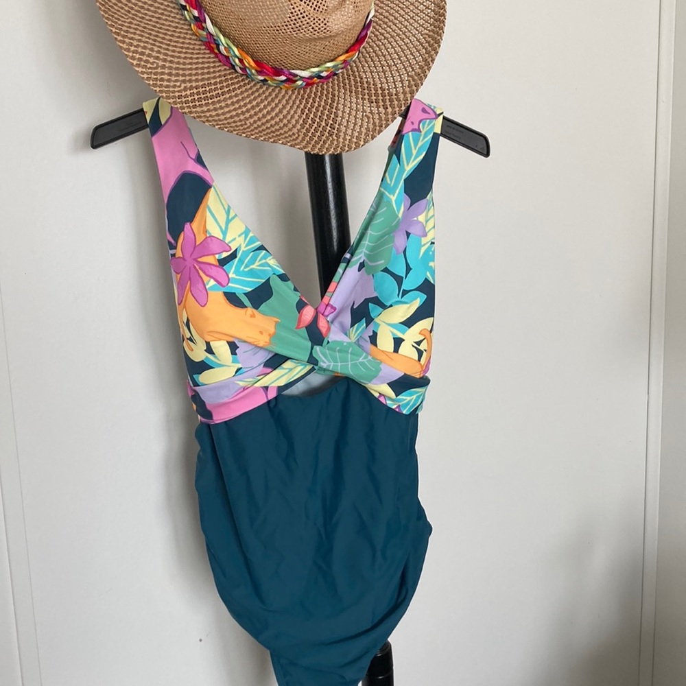 Floral swimsuit.